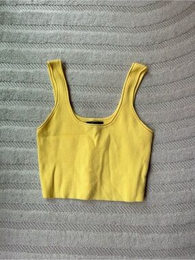 Yellow Knit Scoop-Neck Crop Tank Top